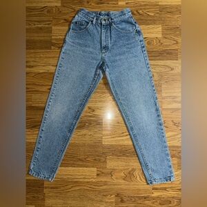 Vintage Lee Light Acid Wash High Waist Taper Leg Jeans Juniors 5 Petite Waist 25